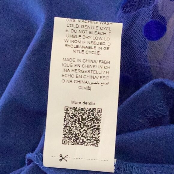 SHEIN NEW POLKA DOT MESH PUFF SLEEVE BLOUSE TOP ROYAL BLUE SIZE 8/10 MEDIUM - Picture 6 of 8